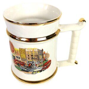 Prince William Picadilly Circus Mug Tankard 6 in 22K GOLD Rim Vintage MidCentury